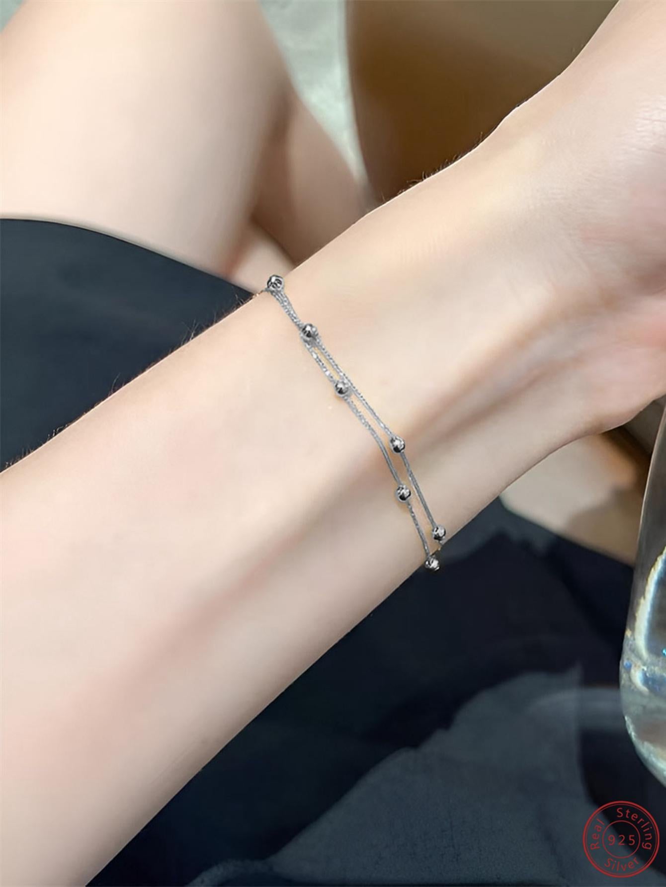 1pc Fashion Ball Decor Sterling Silver Bracelet For Women For Gift