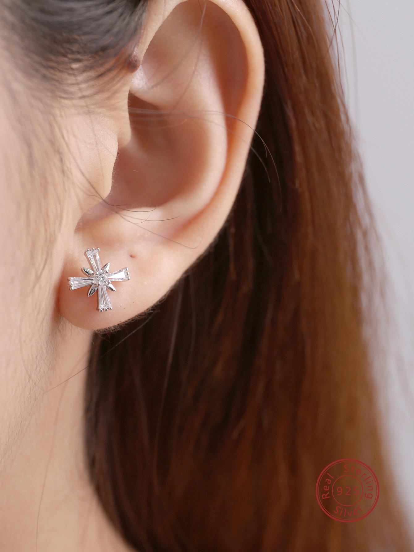 1pair Fashionable Minimalist 925 Silver Criss Cross Stud Earrings As Birthday Gift For Teenage Girl