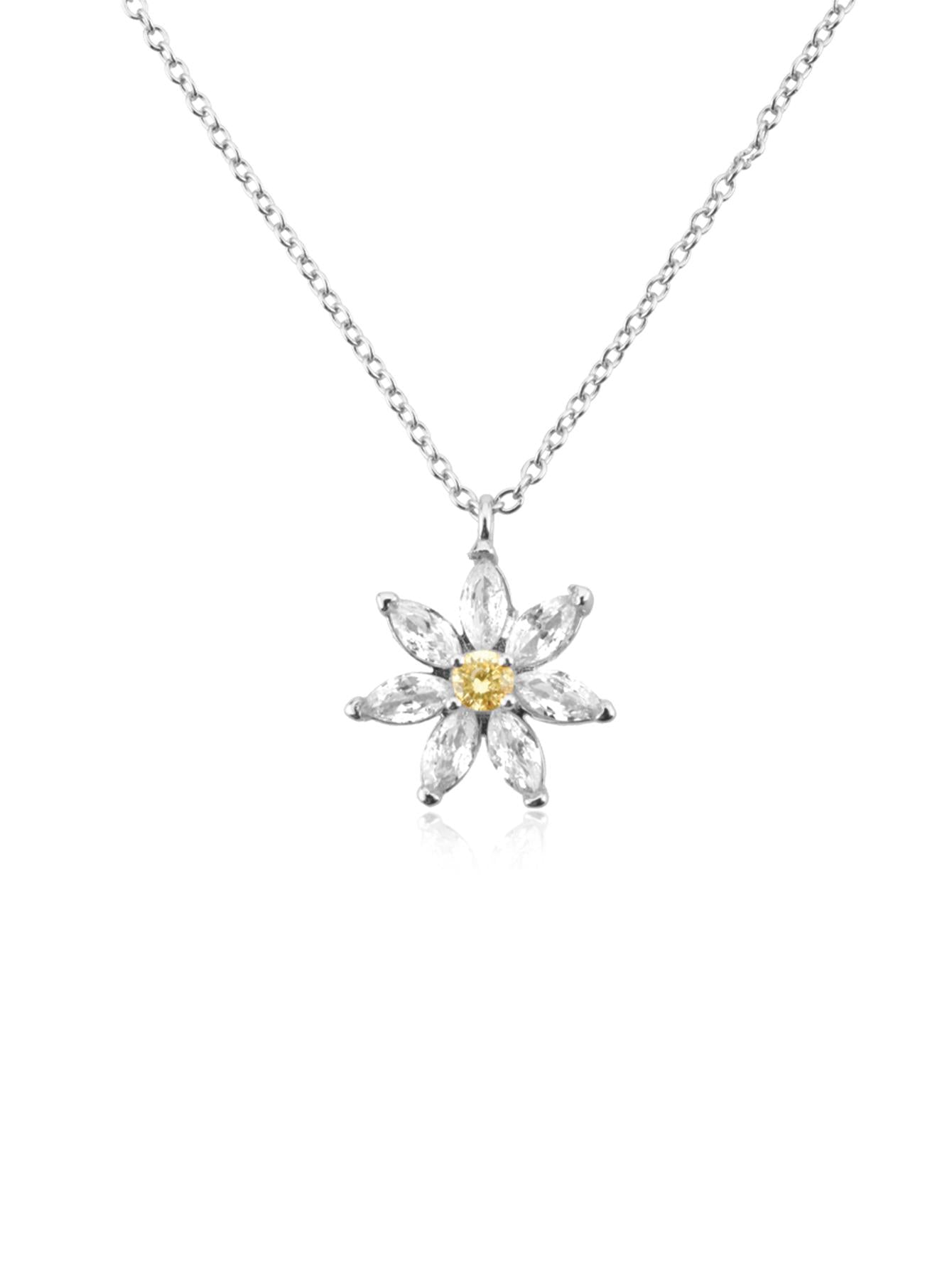 1pc Fashion Sterling Silver Cubic Zirconia Decor Flower Pendant Necklace For Women For Anniversary Gift