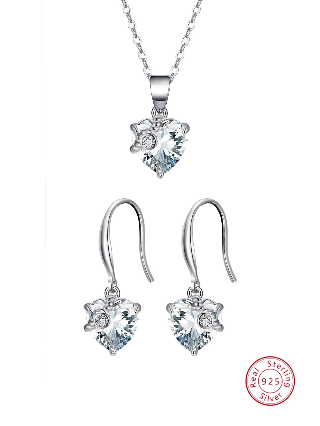 1 Set Sweet Style 925 Silver & Fashionable Heart Earrings Necklace For Women, Wedding Anniversary Jewelry