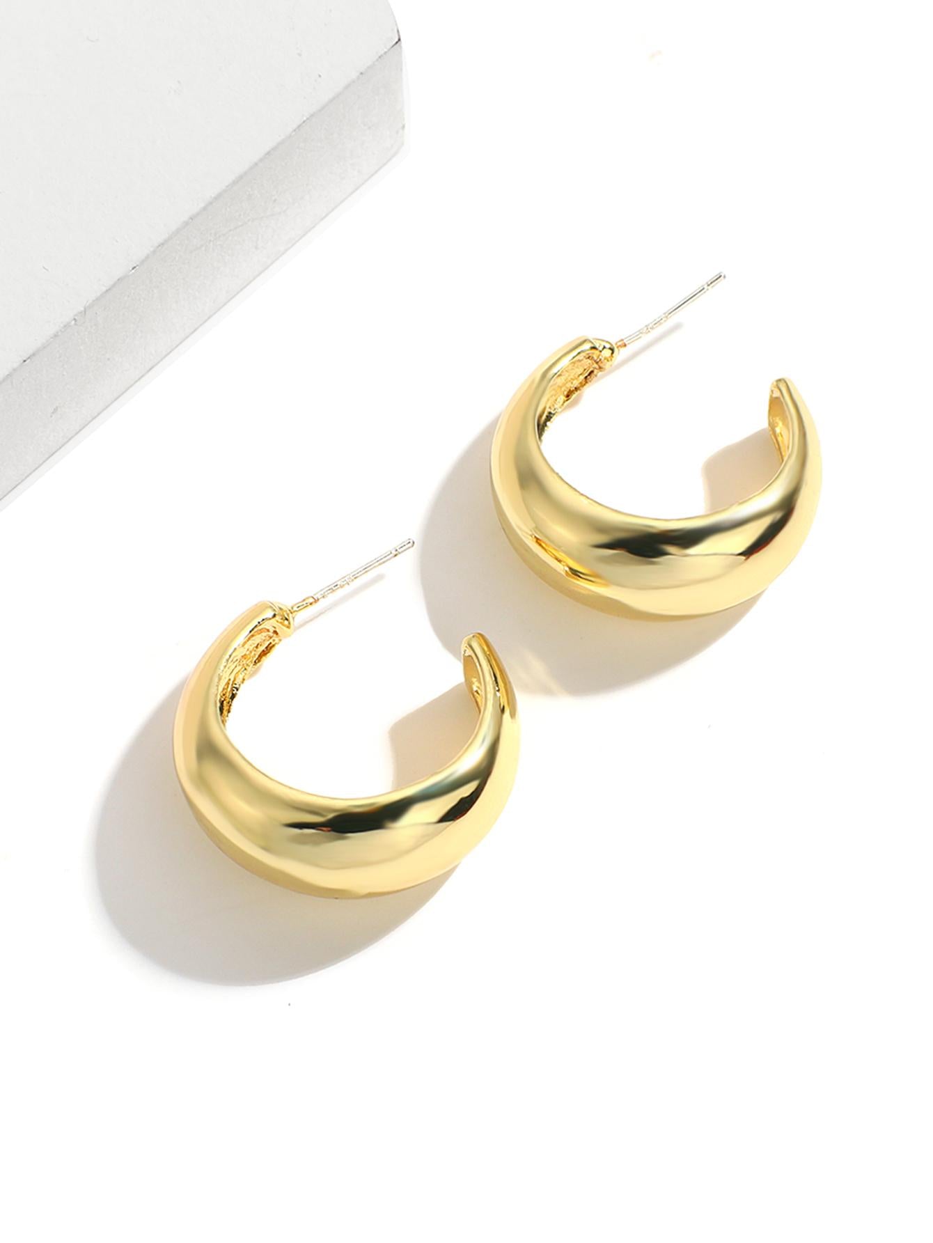 1 pair Chunky C Shape Golden Hoop Earrings for Women Stud Earrings Simple Elegant Earrings Jewelry Gifts-Yellow Gold-1