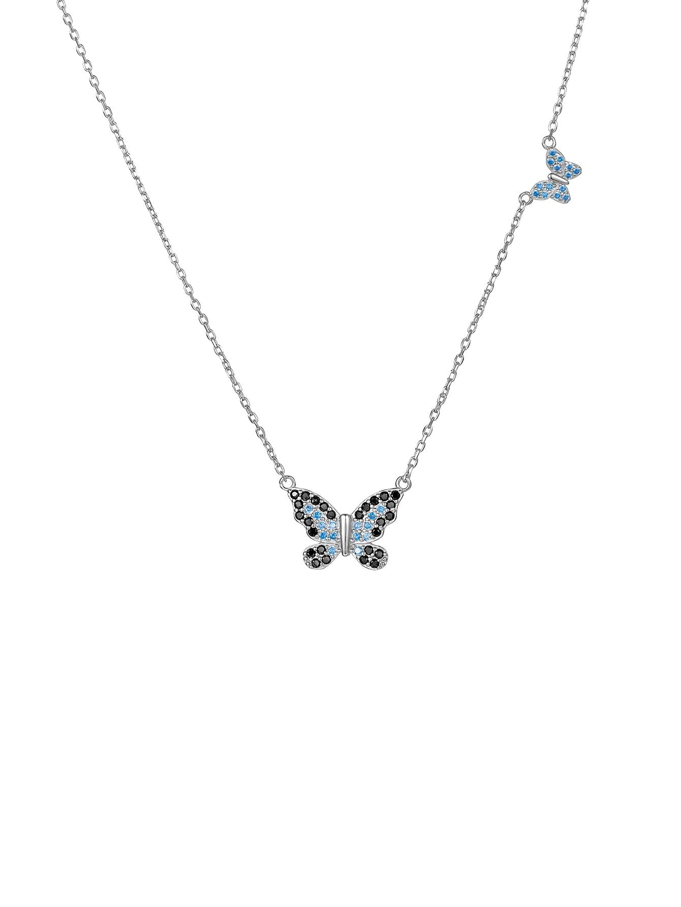 1pc Elegant Sterling Silver Cubic Zirconia Decor Butterfly Pendant Necklace For Women For Gift