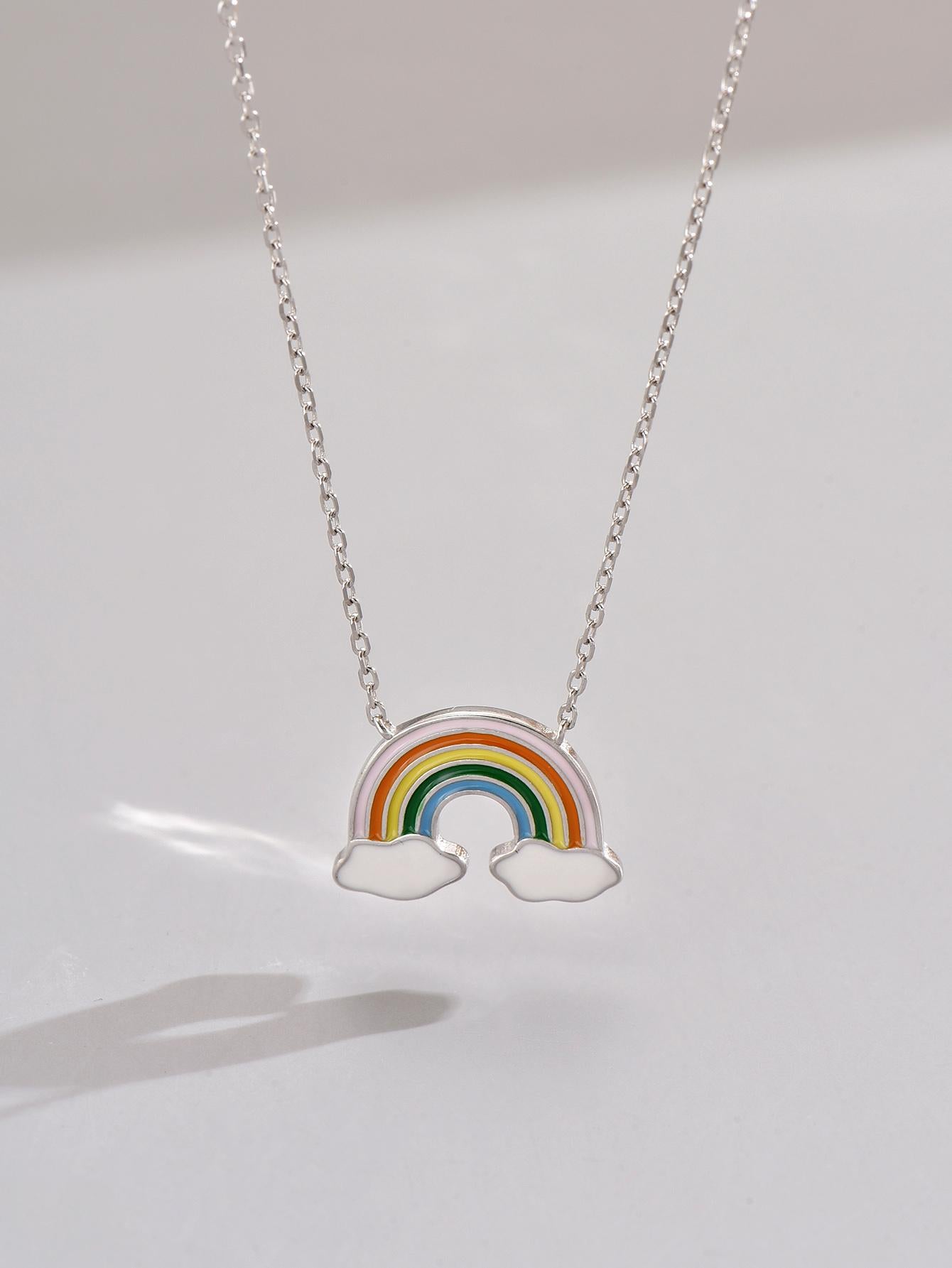 1pc Random Minimalist 925 Silver & Enamel Cloud & Rainbow Necklace