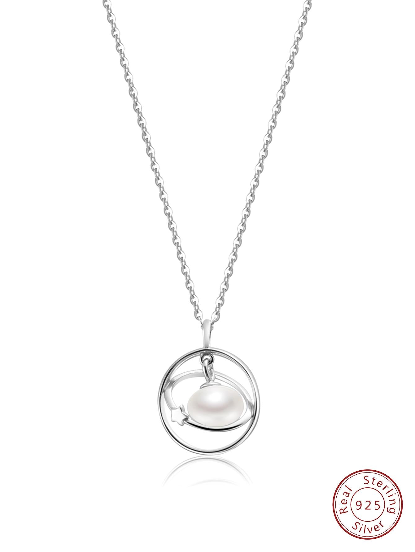 1pc Faux Pearl & 925 Sterling Silver Pendant Necklace For Women, Anniversary Gift