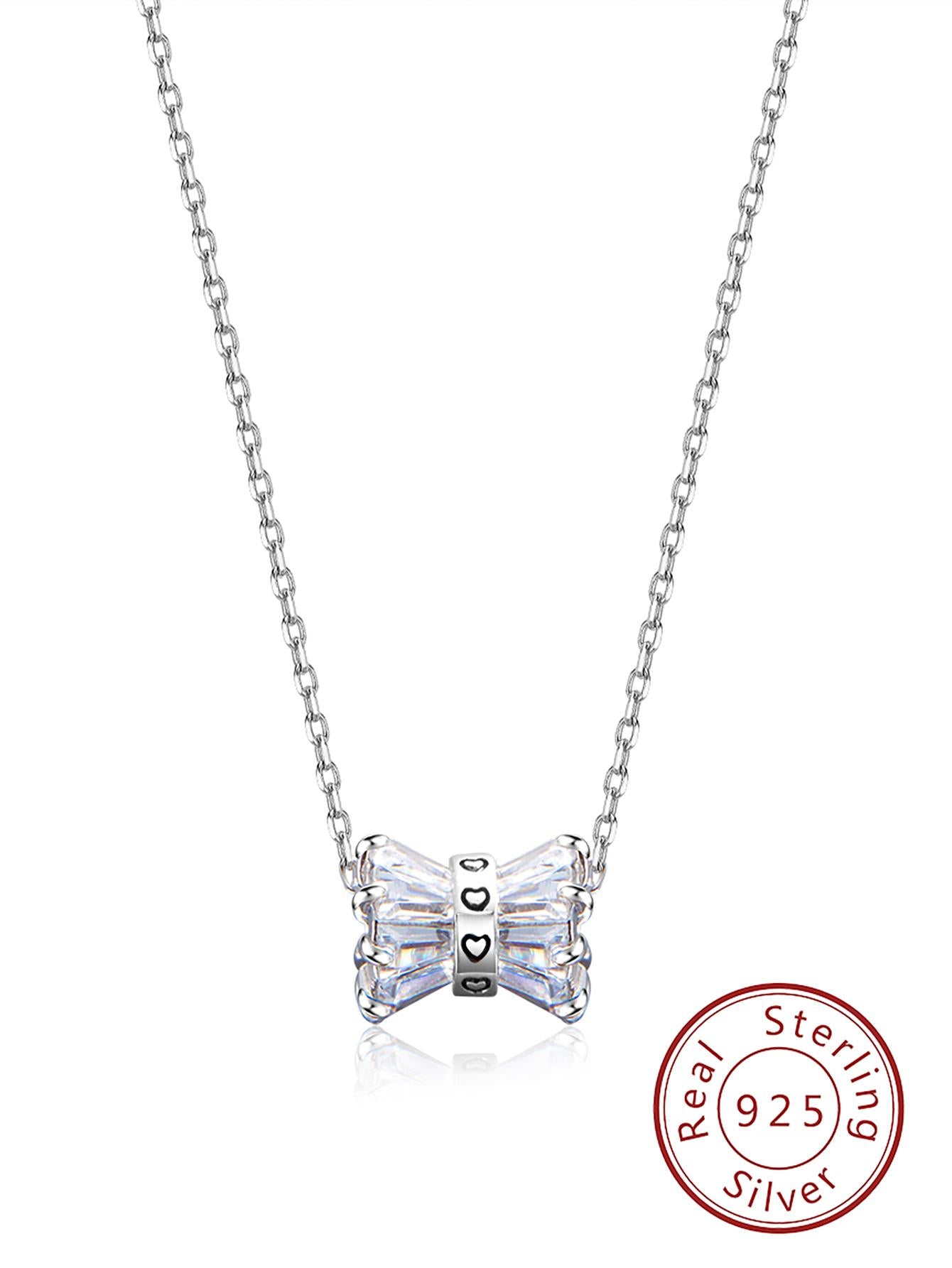 1pc 925 Sterling Silver Necklace With Gorgeous Cubic Zirconia Pendant, Perfect Gift For Women's Dating