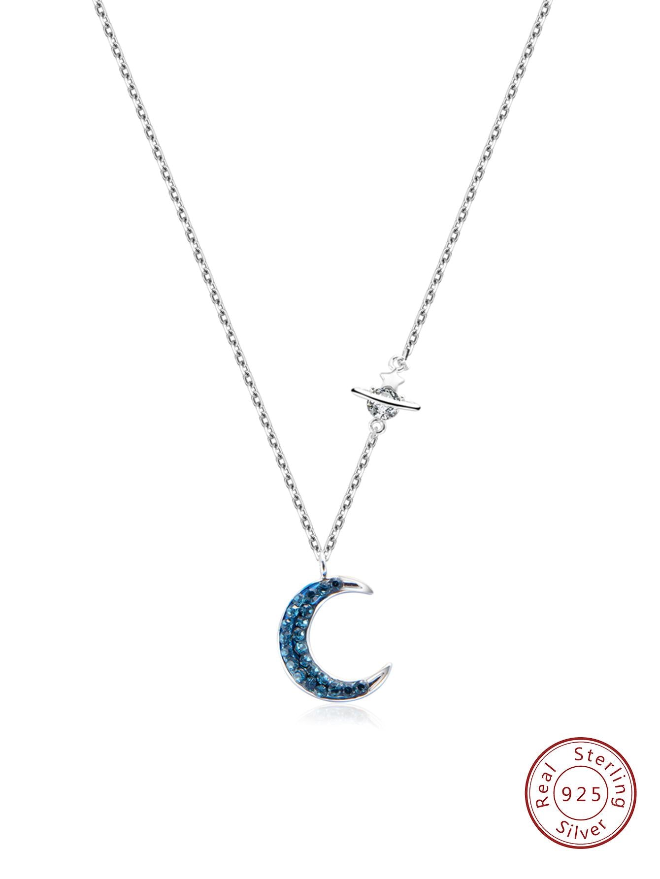 1pc Blue Moon Pendant 925 Sterling Silver Necklace For Women, Birthday Gift