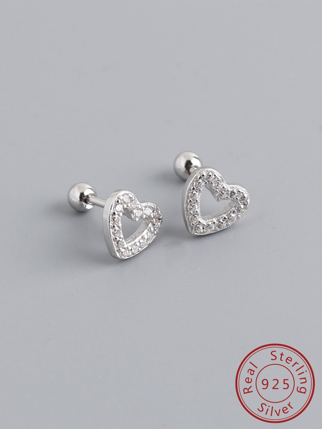 1pair Elegant 925 Sterling Silver & Cubic Zirconia Heart Stud Earrings As Birthday Gift For Teenage Girls