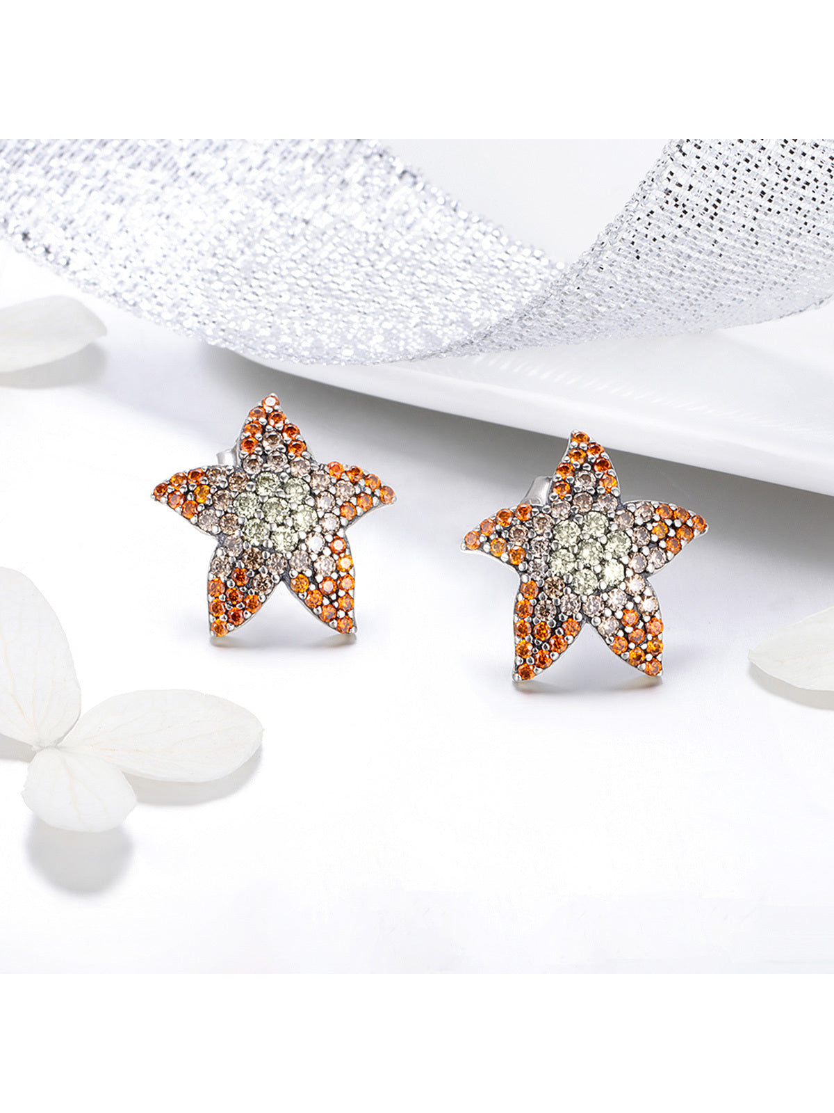 1pair Fashionable 925 Sterling Silver Starfish Stud Earrings Suitable For Women's Banquet Party