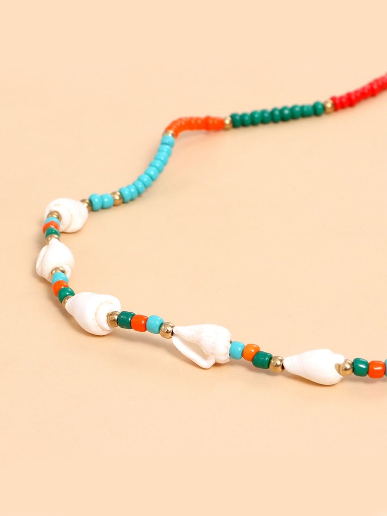 1pc European & American Style Retro Beach & Simple Personality Conch Shell Design Mixed Color Beaded Short Necklace For Women