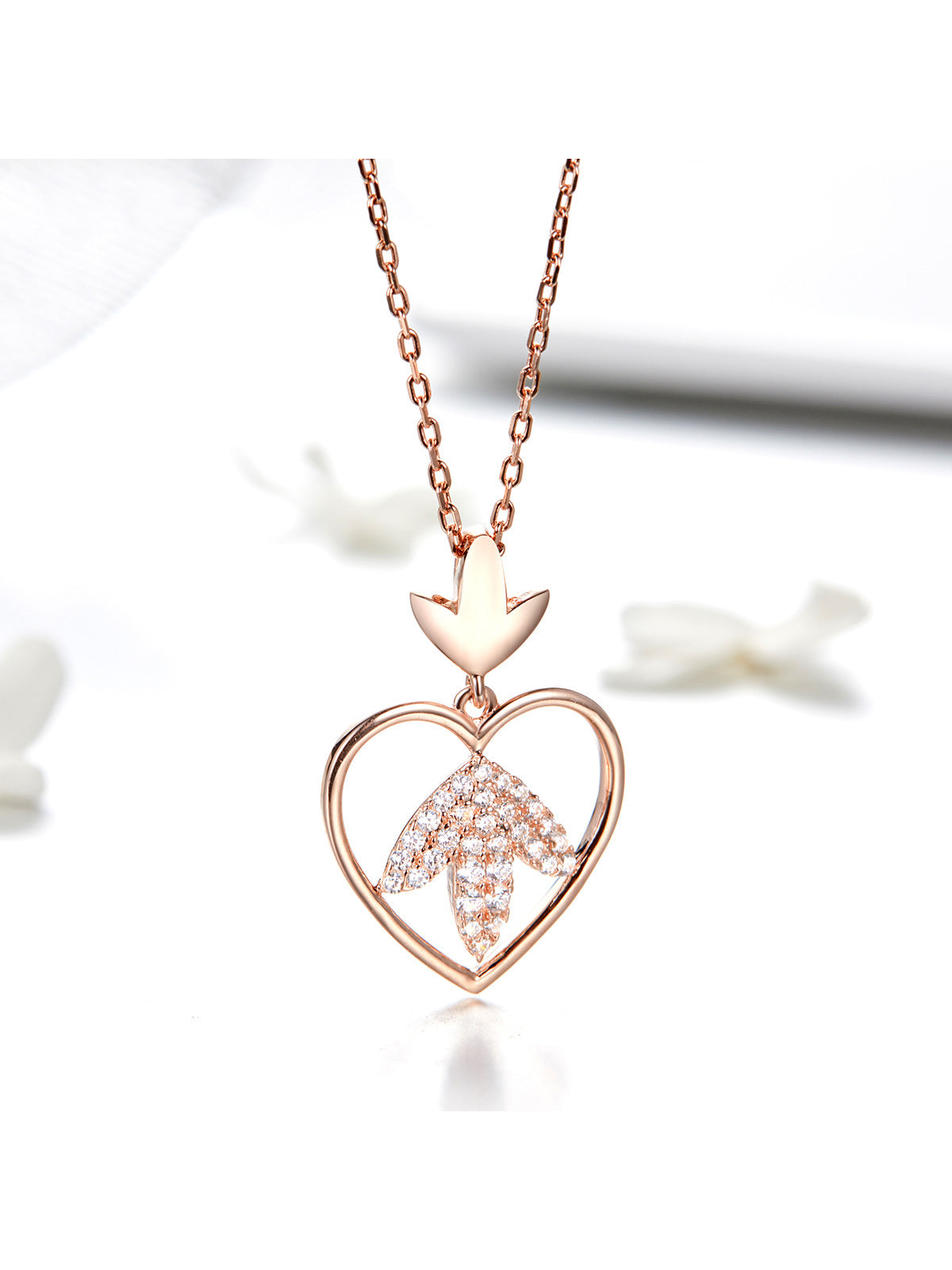 1pc 925 Sterling Silver Love Maple Leaf Rose Gold Color Necklace for Women's Birthday Gift