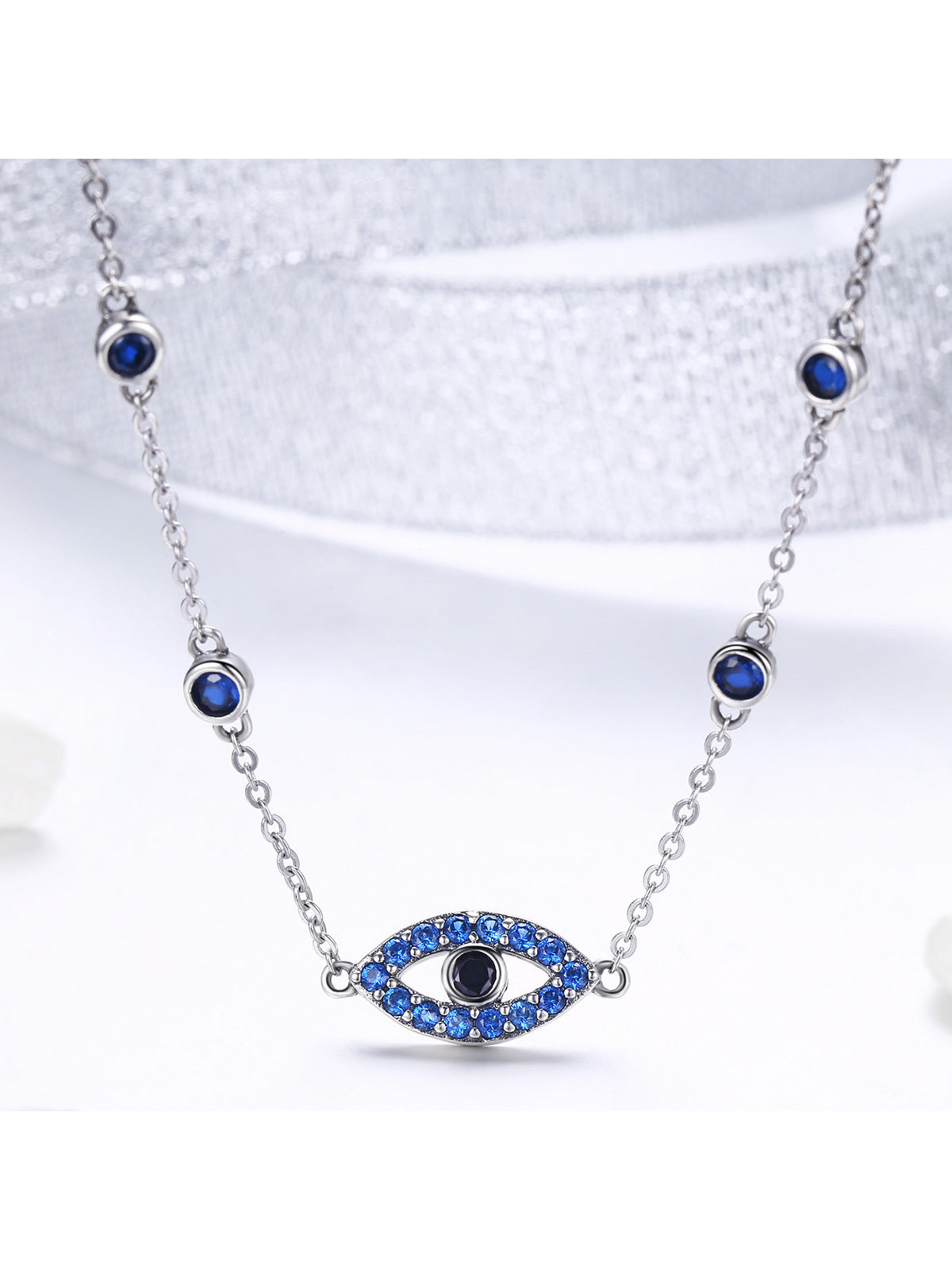 1pc 925 Sterling Silver Blue Cubic Zirconia Eye Pendant Necklaces Lucky Eye Neck Chain for Women Fine Jewelry