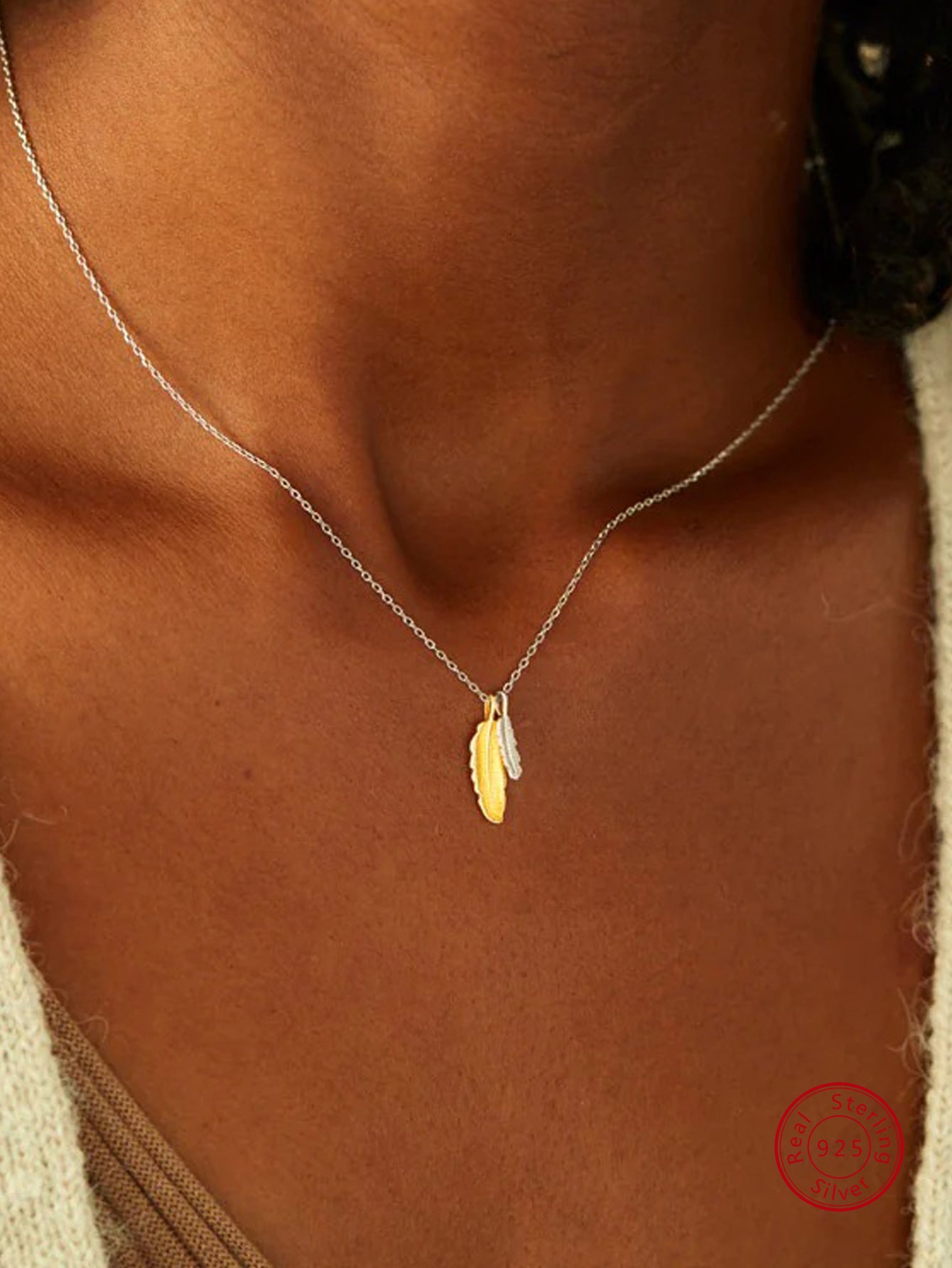 1pc High-End S925 Sterling Silver Two Gold Color Silver Color Feather Necklace Pendant Personalized Design Collarbone Chain For Women Summer Gift