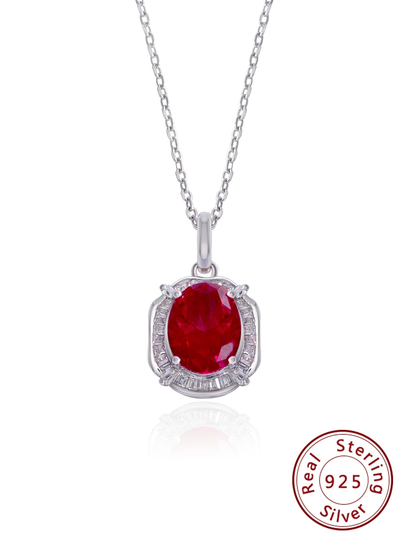 1pc S925 Silver Red Garnet Gemstone Pendant Necklace