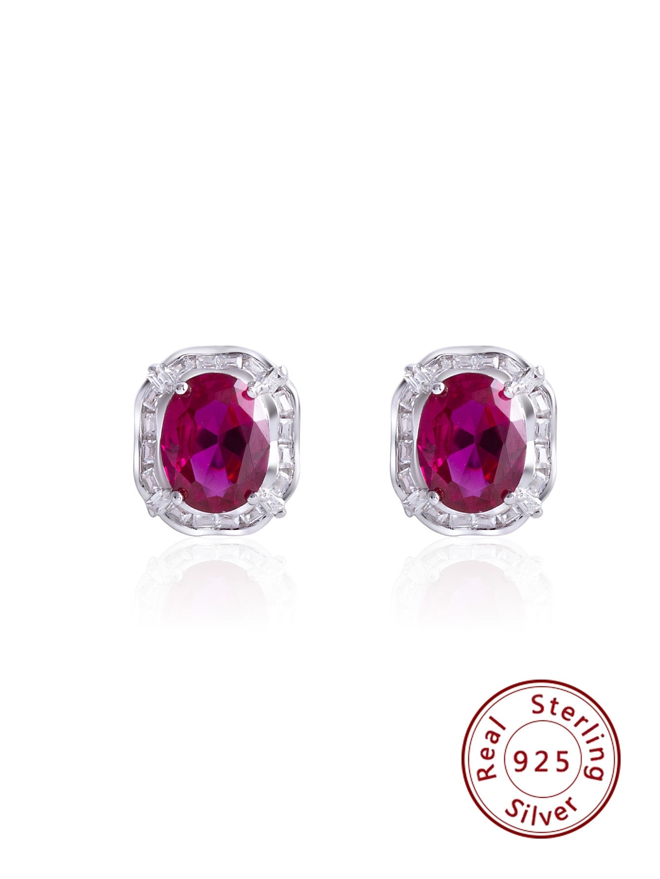 1 Pair S925 Silver Red Garnet Gemstone Earrings