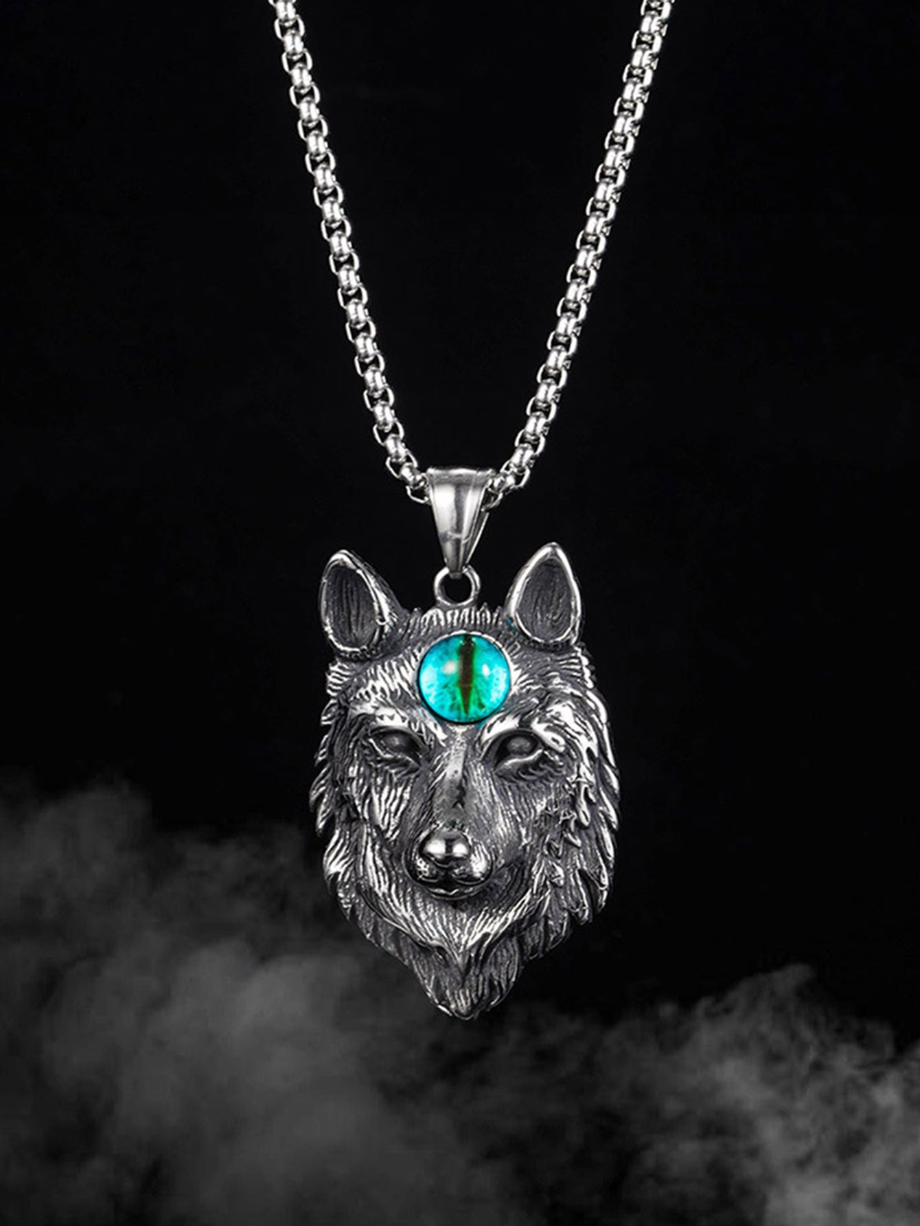 1pc Fashion Zinc Alloy Wolf Head Shaped Pendant Necklace For Men For Decoration