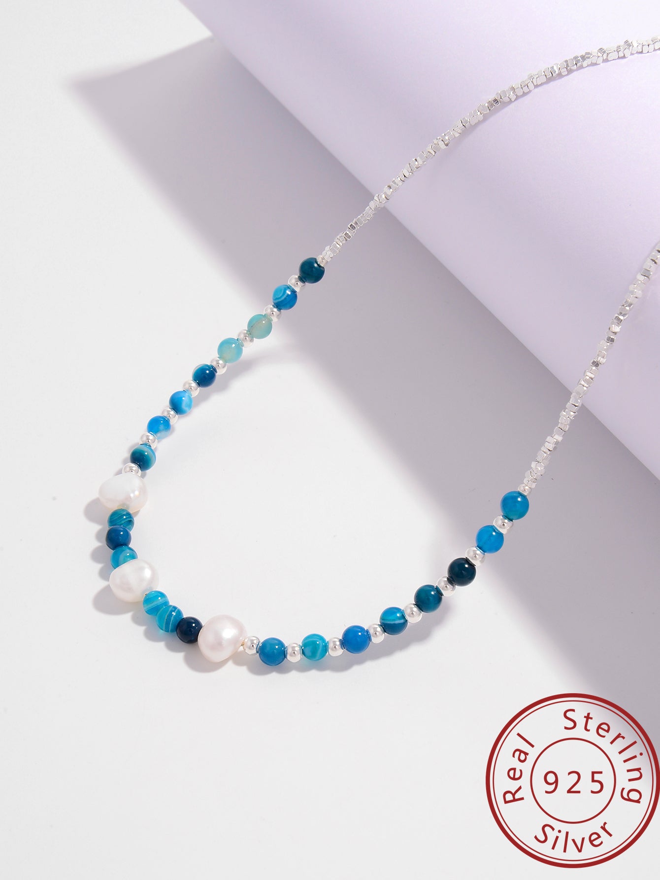 1pc S925 Sterling Silver Necklace With Natural Pearl, Adjustable & Stackable For Couple's Gift