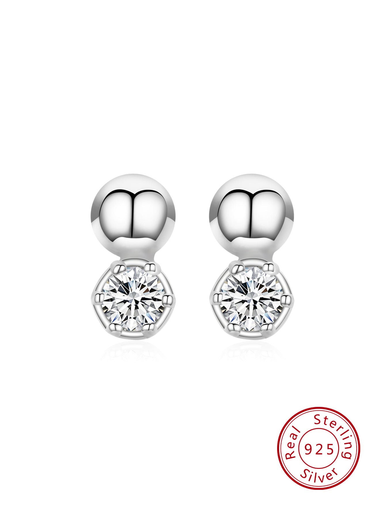 1pair Elegant & Simple Women's S925 Sterling Silver Cubic Zirconia Stud Earrings