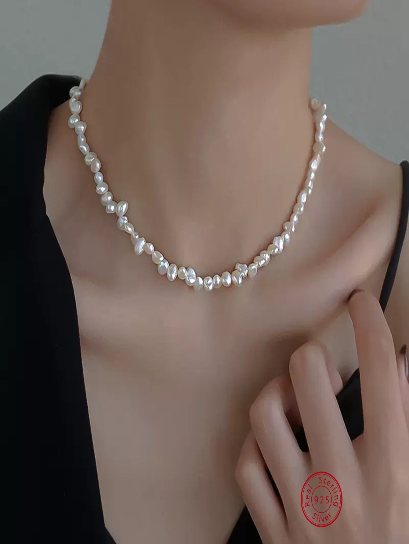 1pc Fashion Sterling Silver Faux Pearl Beaded Necklace For Women For Gift