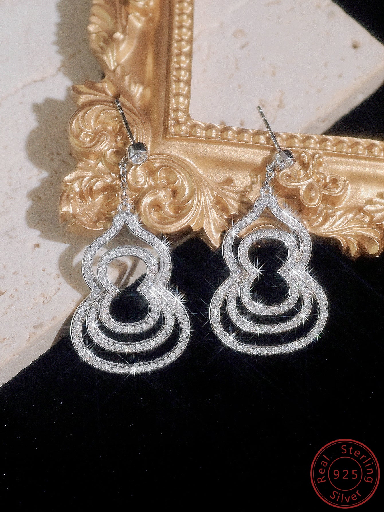 1 Pair S925 Silver Inlaid Artificial Lucky Gourd Earrings Suitable For Dating, Party, Travel