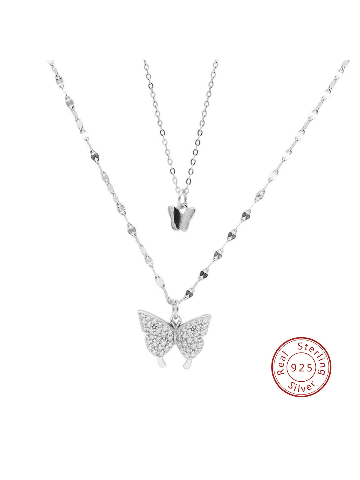 1pc Ins Style Unique Pure Silver Double Layer Butterfly Pendant Necklace For Women