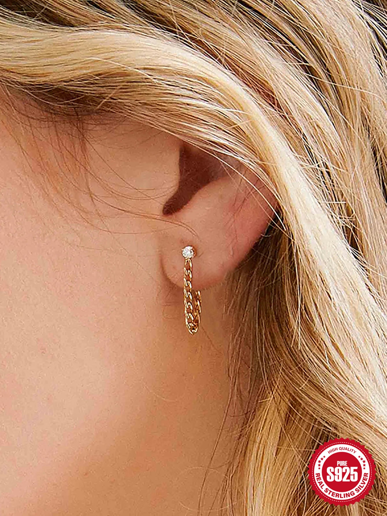 1 Pair S925 Sterling Silver Chain Tassel Cubic Zirconia Stud Earring Women Party Jewelry Fine Earrings