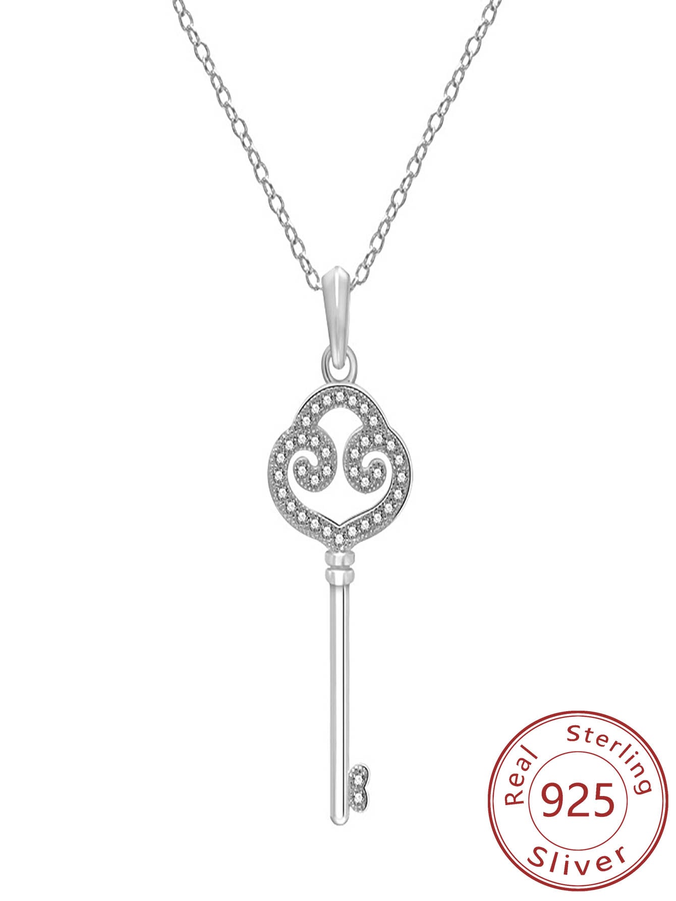 A Piece Of S925 Silver Key Shaped Lock Collarbone Chain With Cloud & Shiny Decoration For Women