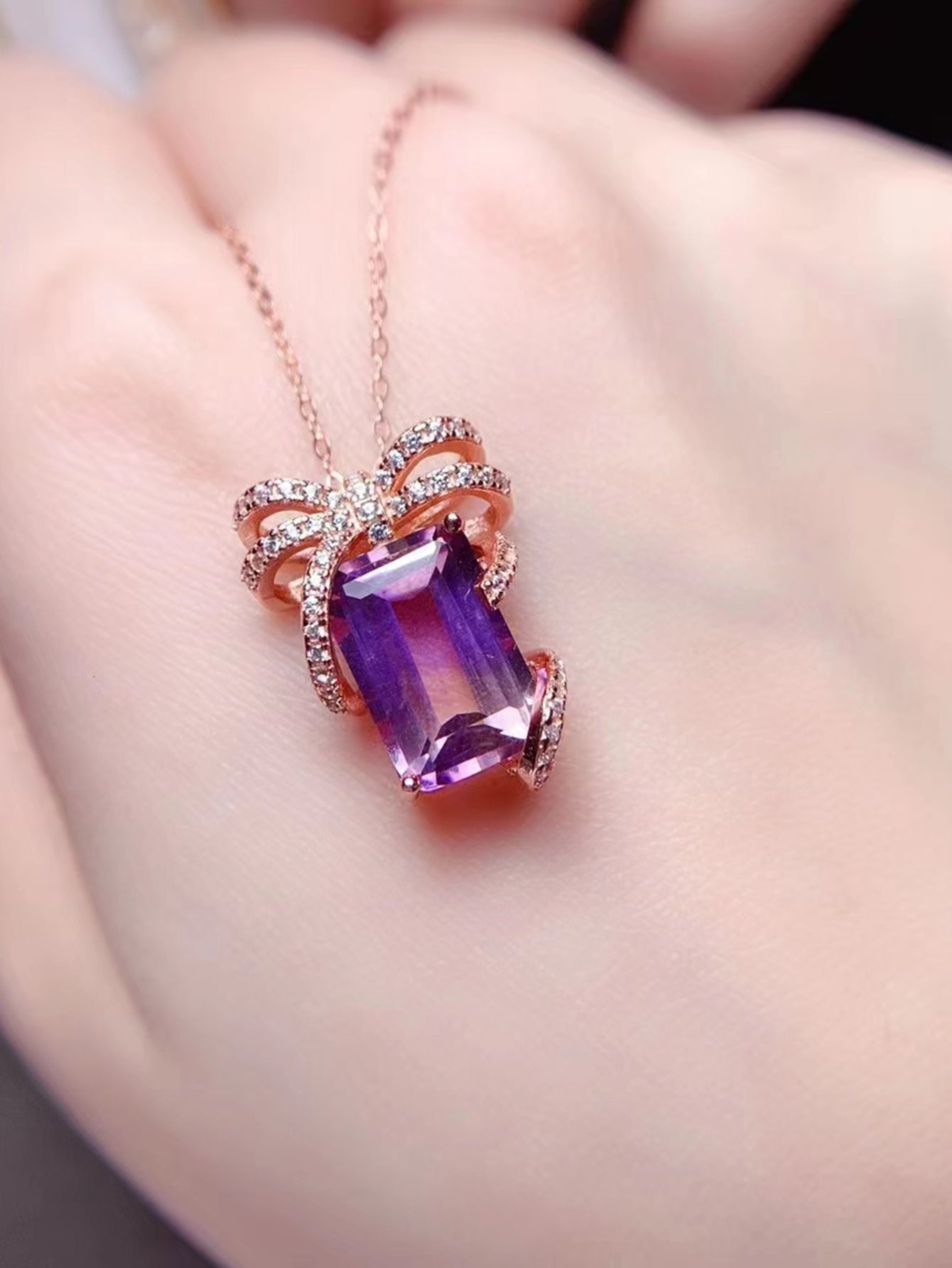 925 Silver Aggressive Style Purple Crystal Pendant