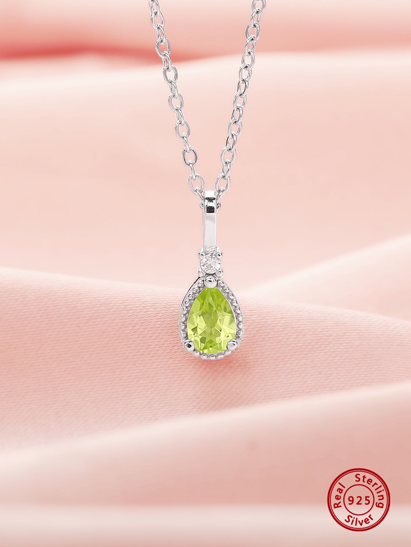 1pc 4x6MM August Birthstone Minimalist Pear Green Nature Peridot Drop Pendant Solid 925 Sterling Silver Necklace for Women 16 + 2 inch