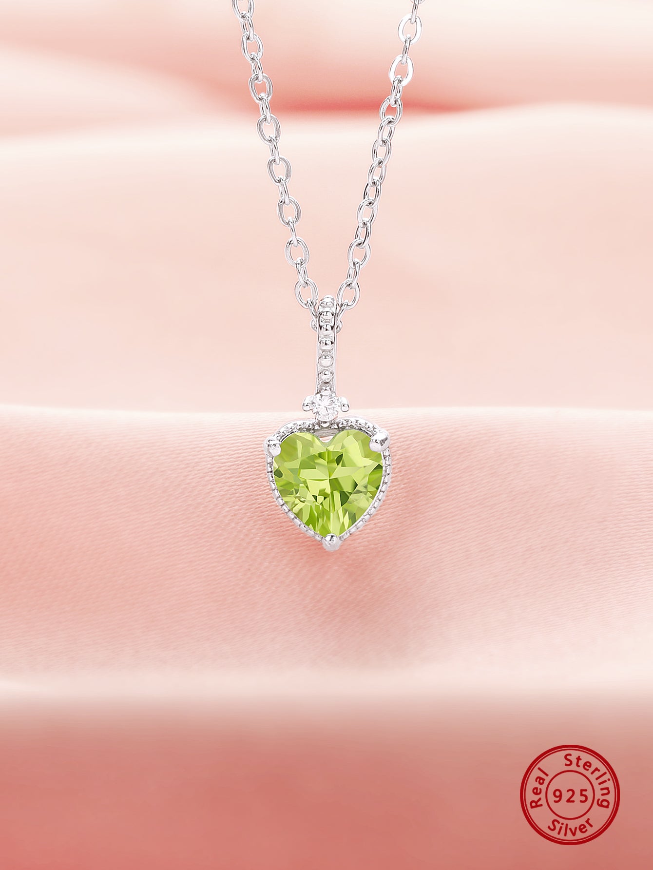 1pc 6MM August Birthstone Minimalist Heart Green Nature Peridot Pendant Solid 925 Sterling Silver Necklace for Women 16 + 2 inch