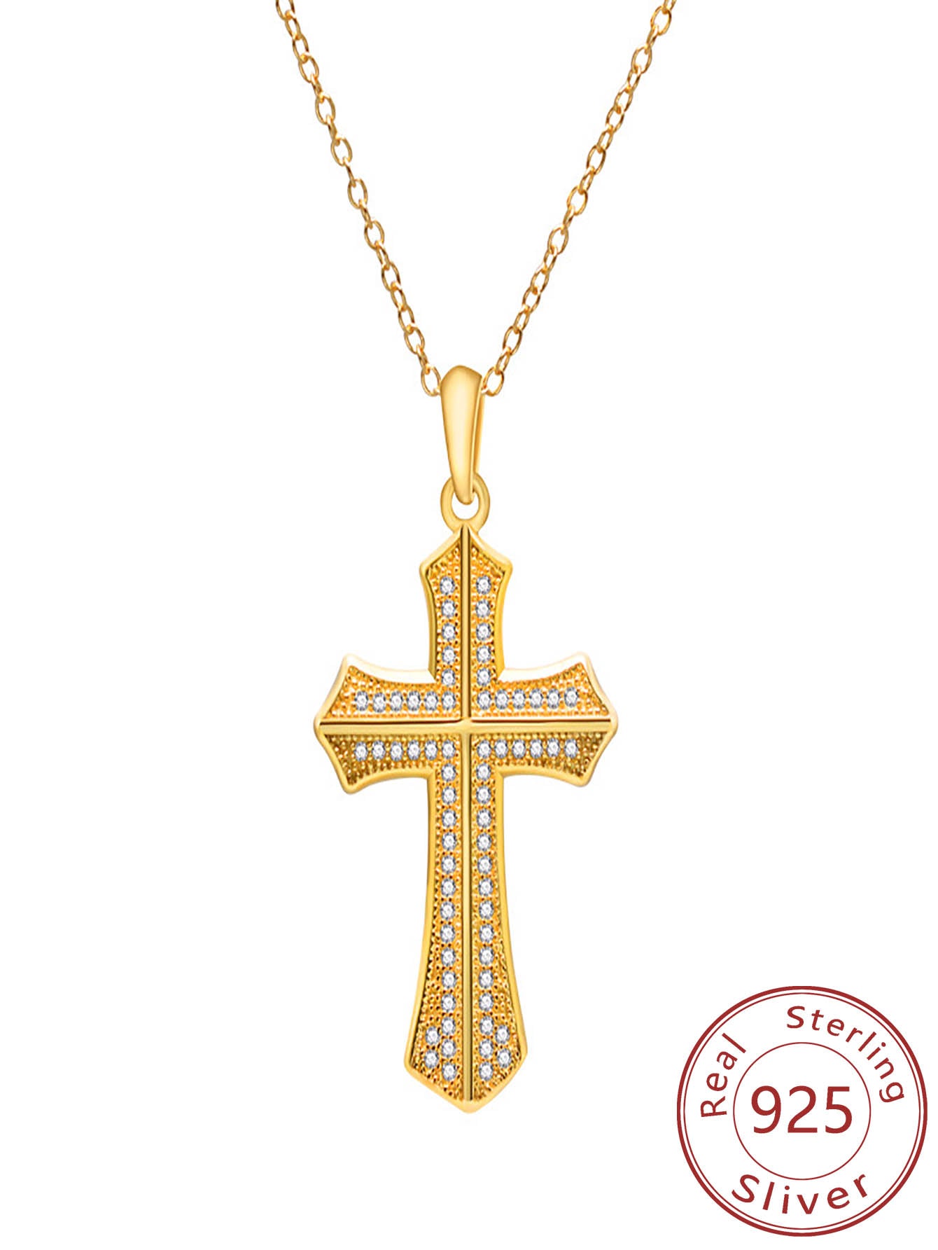 1pc S925 Silver Trendy Fashionable Cross Pendant French Style Fully Studded Women's Necklace