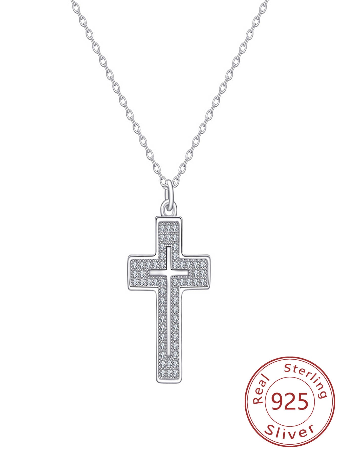 1pc New Style S925 Sterling Silver Exquisite Minimalist Cross Pendant With Inlay Necklace