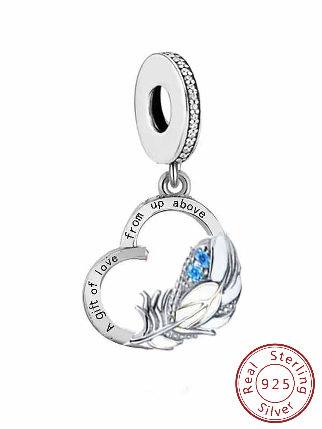 1pc Delicate 925 Sterling Silver Heart & Feather & Blue Cubic Zirconia Pendant Necklace Jewelry Making Kit For Both Men And Women Gift