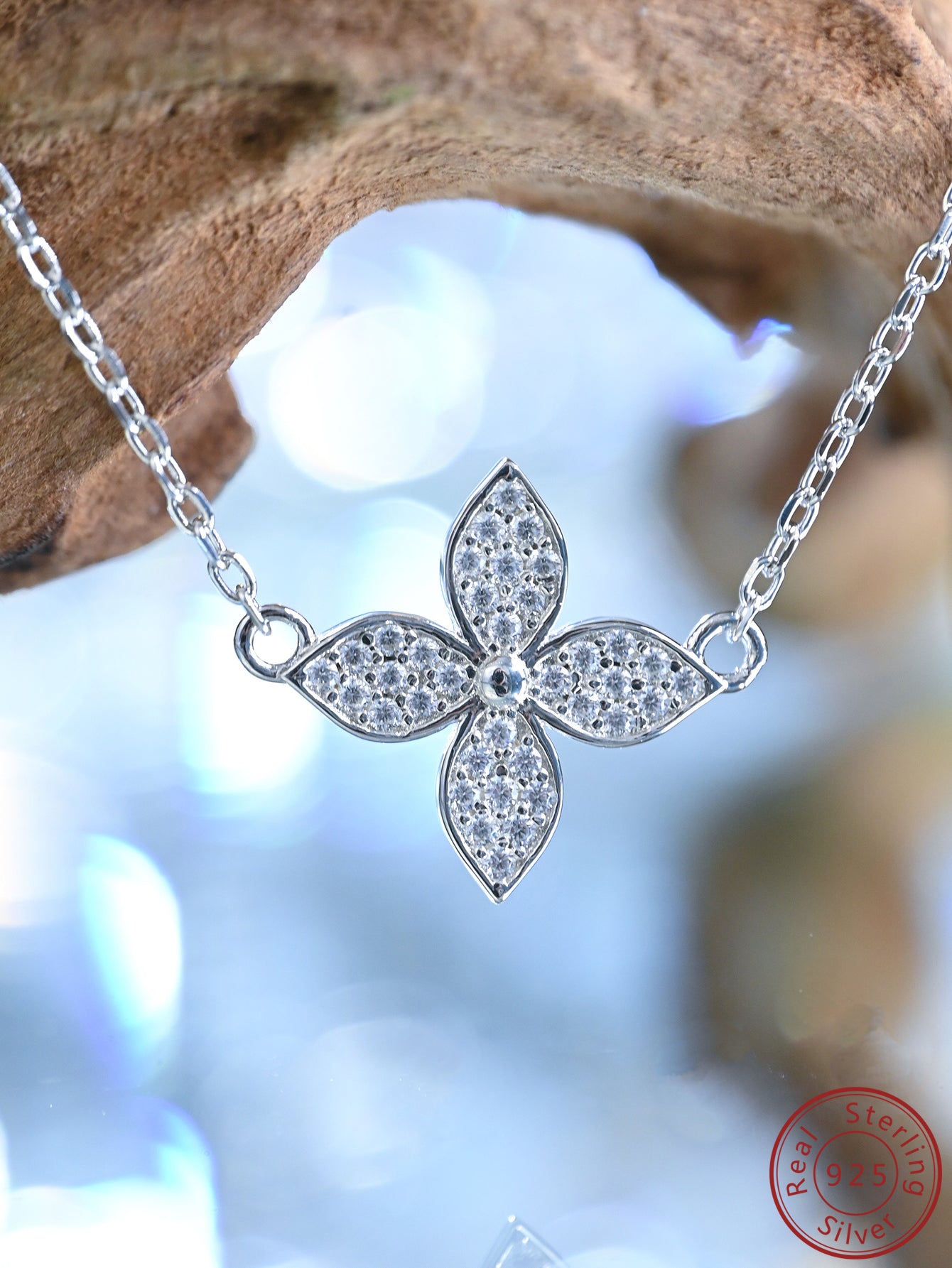 1pc Fashion Sterling Silver Cubic Zirconia Clover Decor Pendant Necklace For Daily Commute