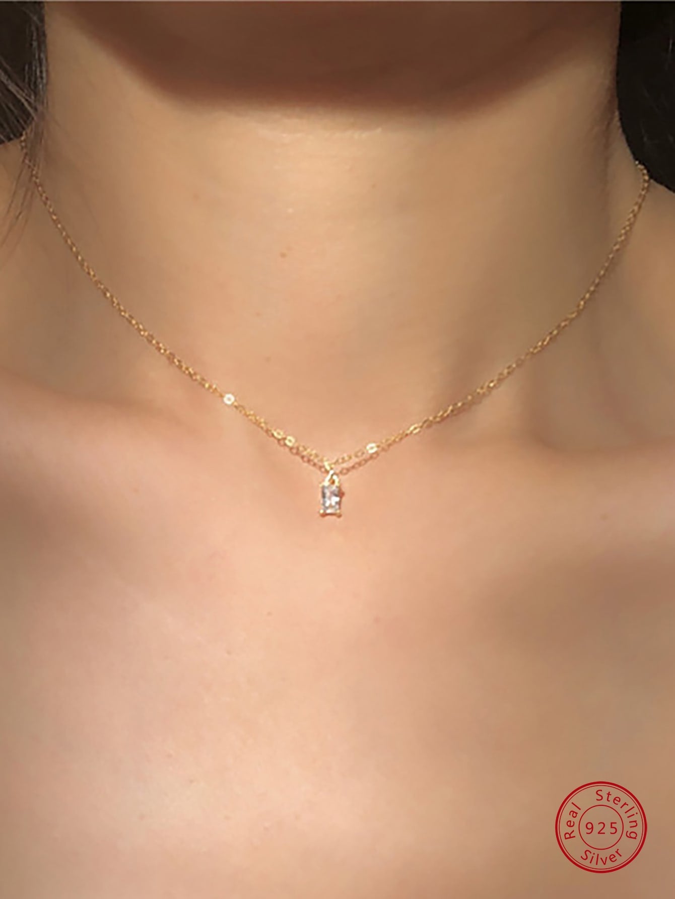 1pc Elegant Small Square Cubic Zirconia Pendant Necklace In 925 Sterling Silver For Daily Wear