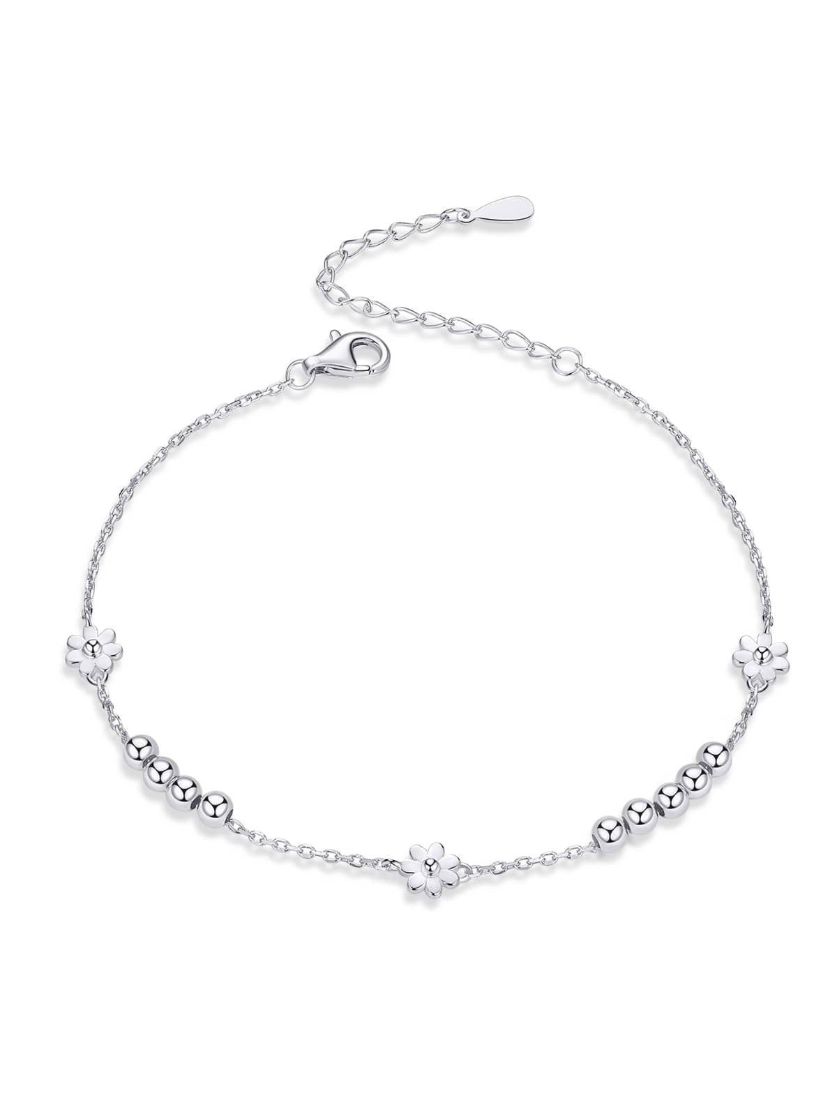 1pc Daisy Flower Chain Bracelet Genuine 925 Sterling Silver Beads Link Bracelet for Women Fashion Accessory for Girl