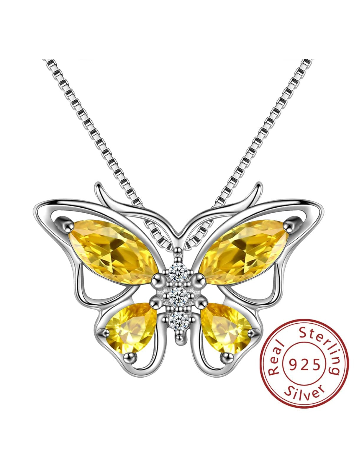 Gorgeous Butterfly & Birthstone Pendant Necklace Suitable For Women's Party--1