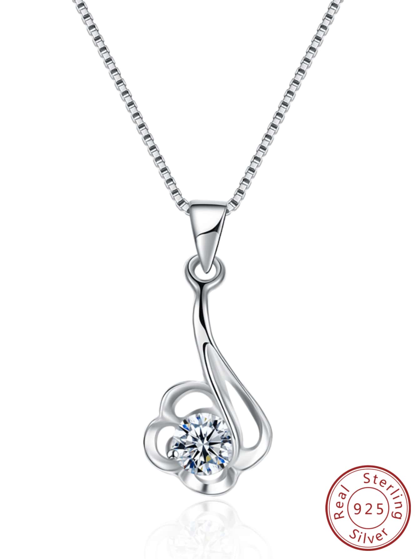 S925 Sterling Silver Simple & Elegant Hollow Out Style Pendant Necklace With Cubic Zirconia