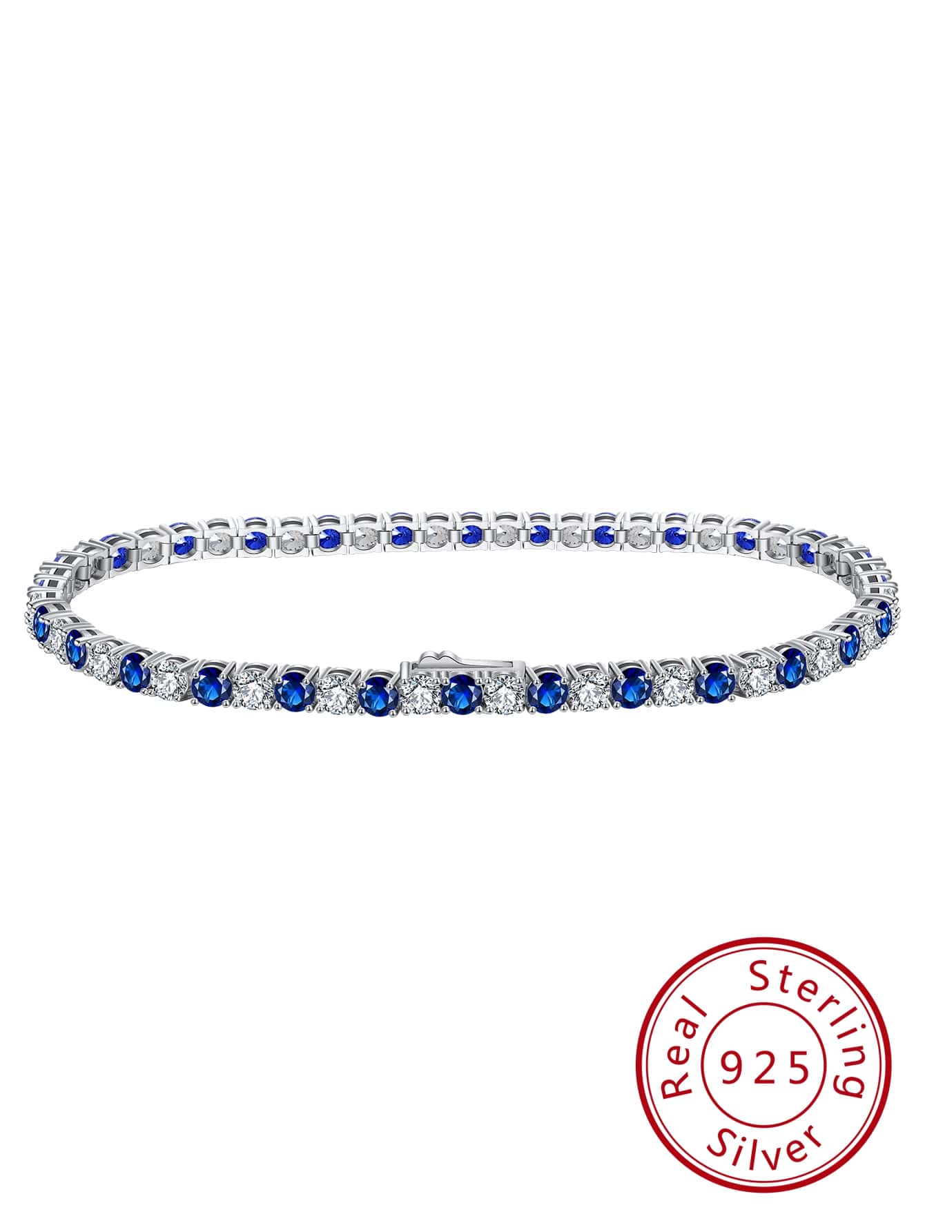 1 PC 925 Sterling Silver Blue Spinel Stone Tennis Chain Bracelet 4A Grade Cubic Zirconia Bracelet Women Hand Jewelry Gift for Birthday Anniversary Day