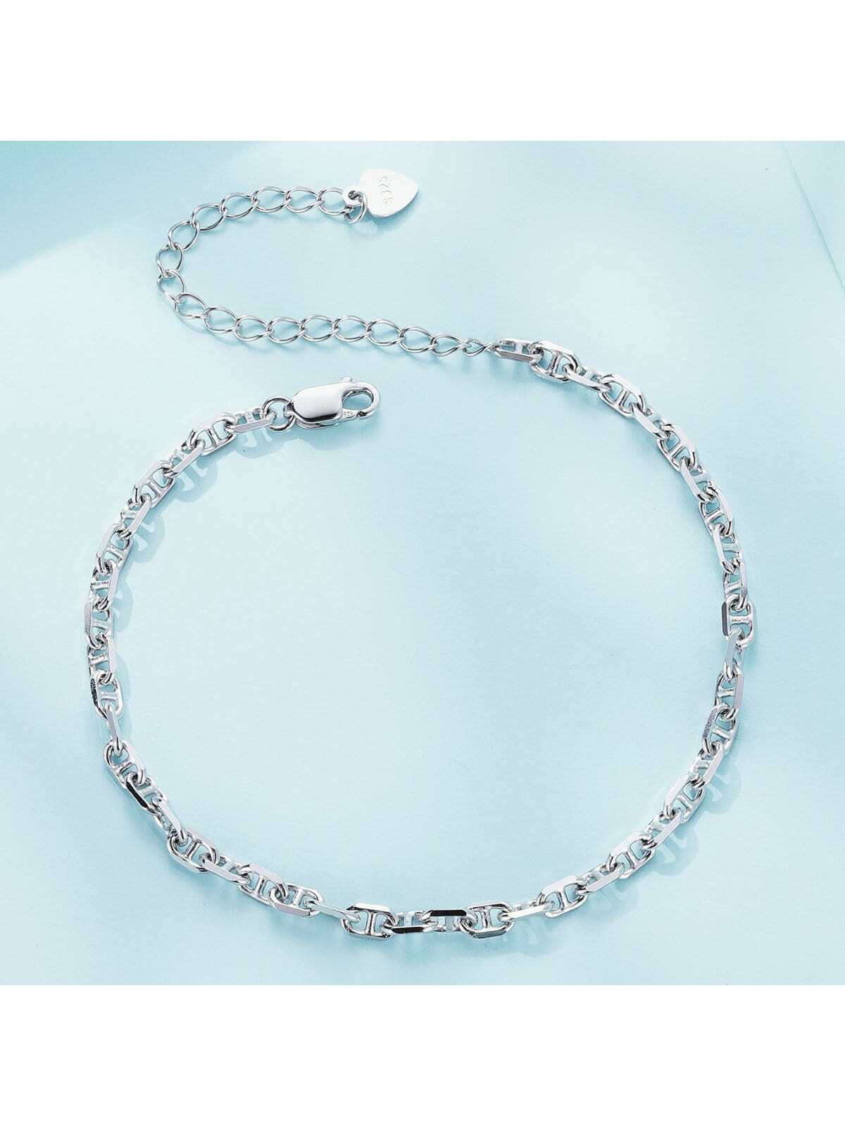 1pc 925 Sterling Silver 3mm Basic Bracelet Square Shaped Chain Link Silver Color Jewelry For Men & Women