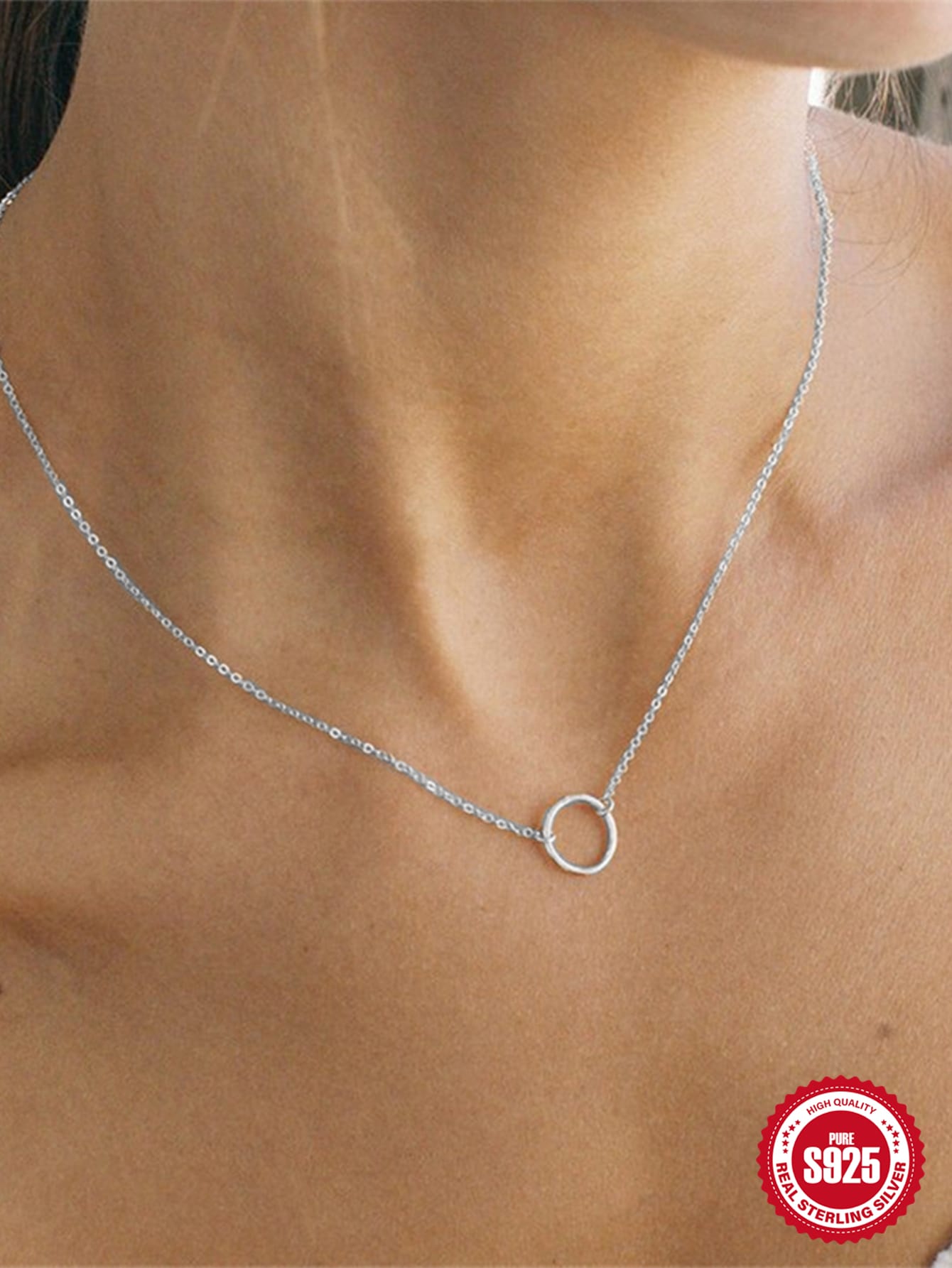 1pc Circle Pendant S925 Sterling Sliver Necklace Women Women Daily Decoration Fine Necklace