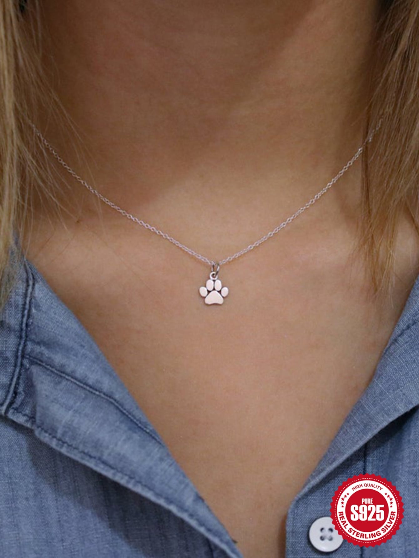 1pc Dog Paw Pendant S925 Sterling Sliver Necklace Women Daily Decoration Fine Necklace