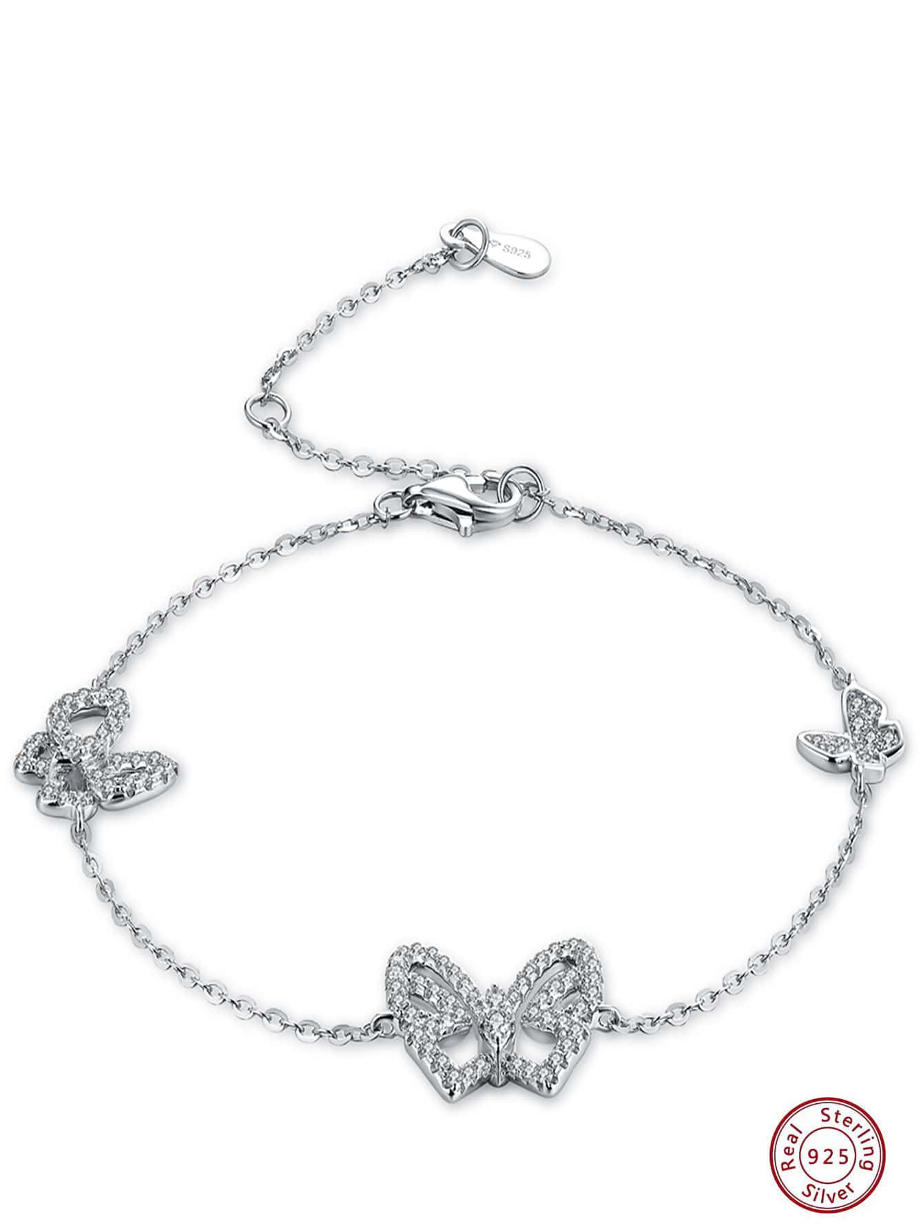 1pc 925 Sterling Silver Women's Elegant Delicate Fashion Butterfly Design Daily Decoration Bracelet