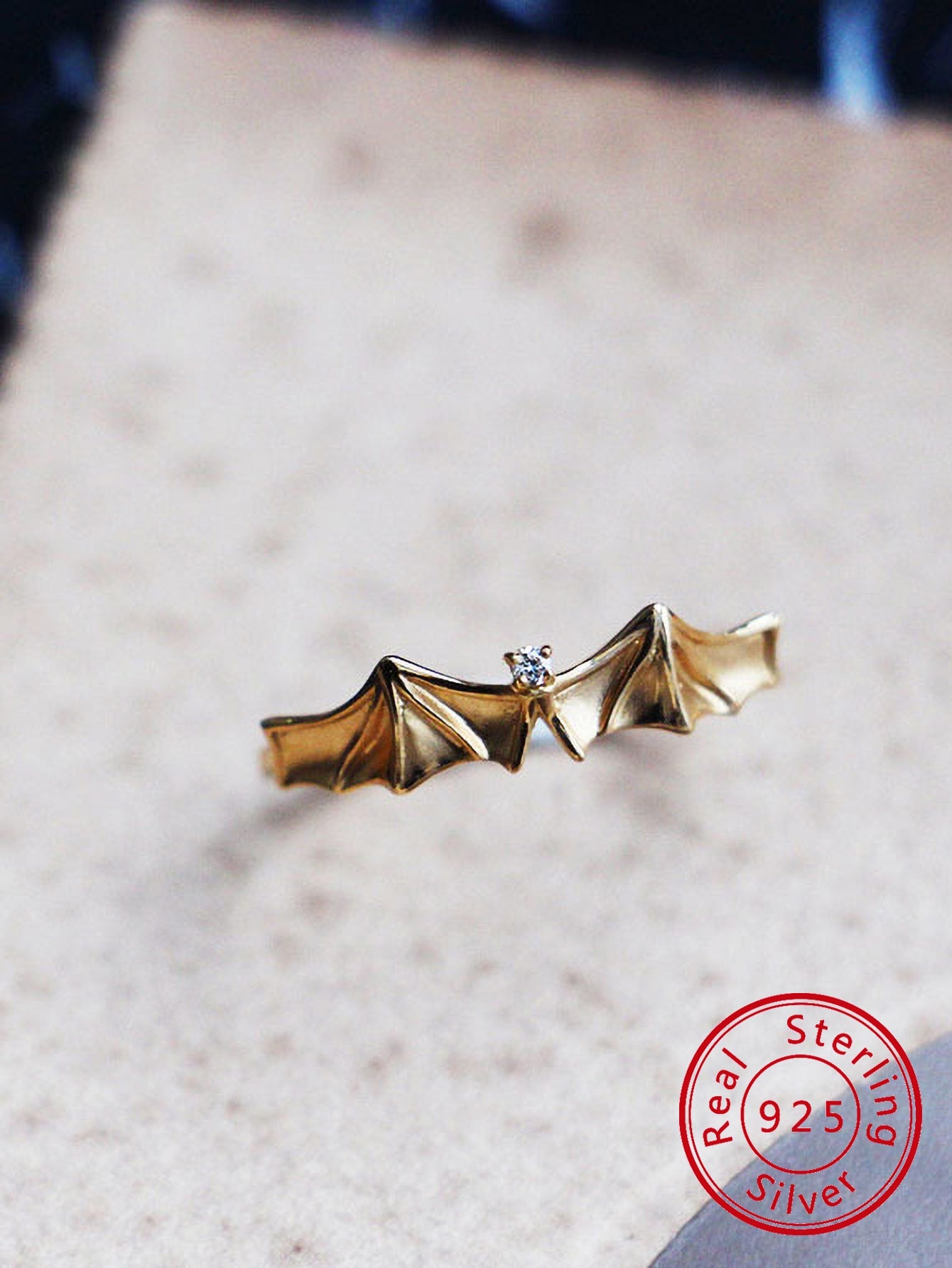 Women's Bat Style 925 Sterling Silver Ring, Ins Trendy Minimalist Retro Personality Finger Ring