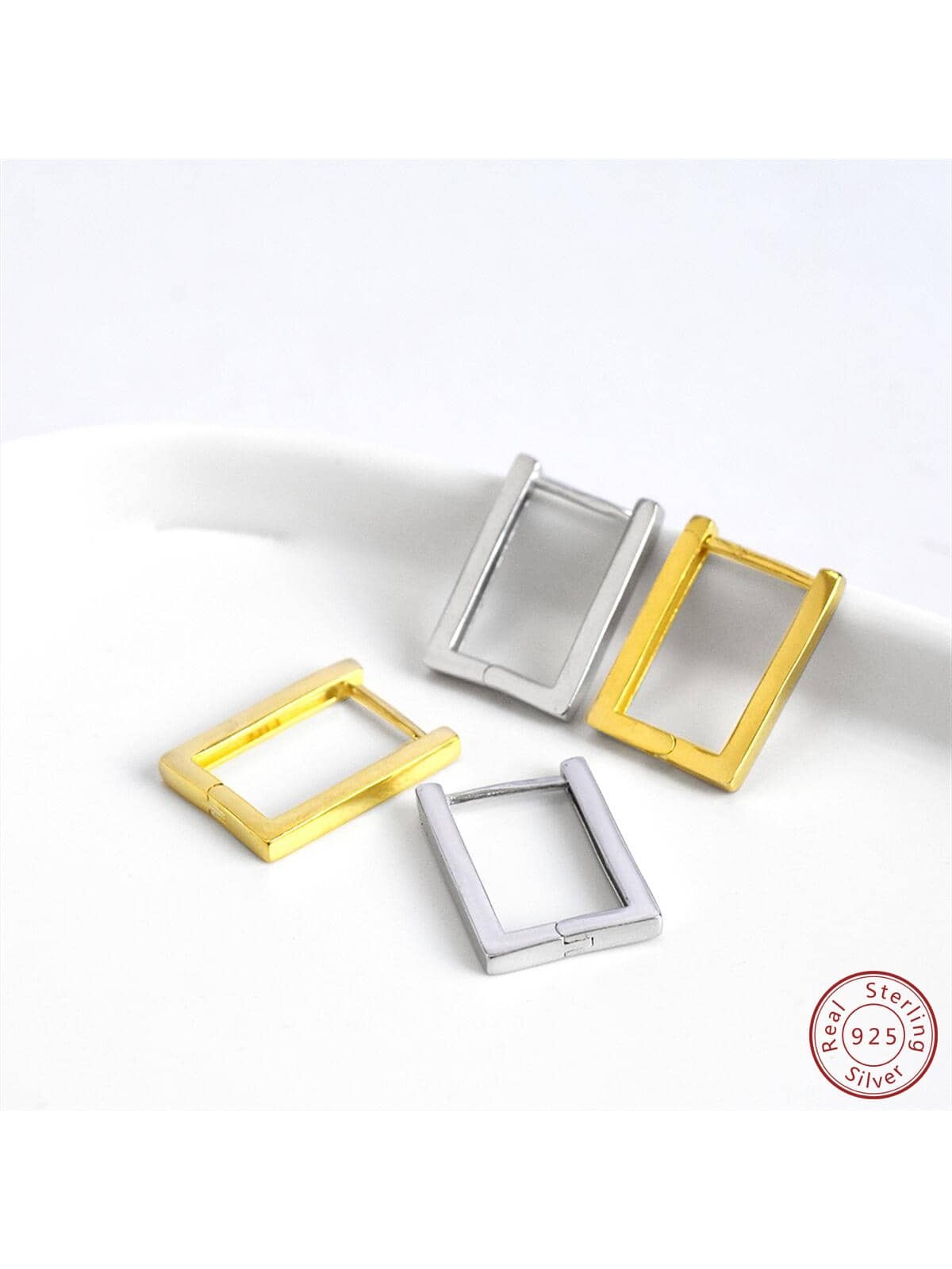 Women's Sterling Silver Jewelry Geometric Square Shaped Earrings, Fashionable Personalized Ear Accessories, Trendy Gift