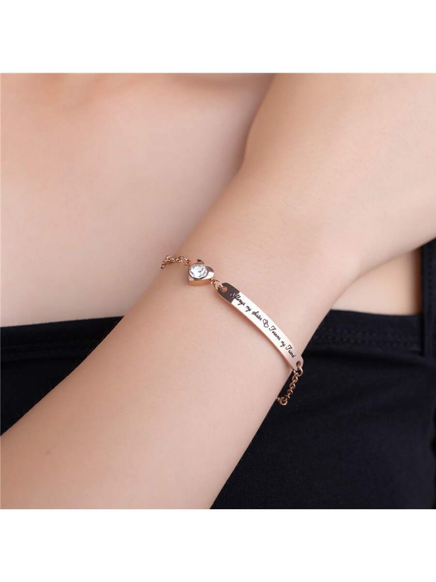 Women's Infinity Bracelet With Engraved Always My Sister Forever My Friend Inscription And Zirconia Inlays