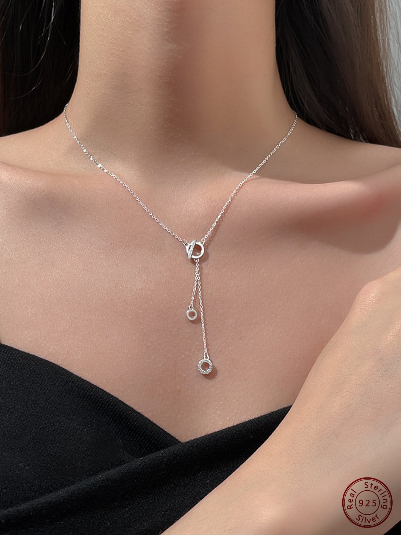 1pc Fashion OT Buckle Cubic Zirconia Decor Sterling Silver Y Lariat Necklace For Women For Gift