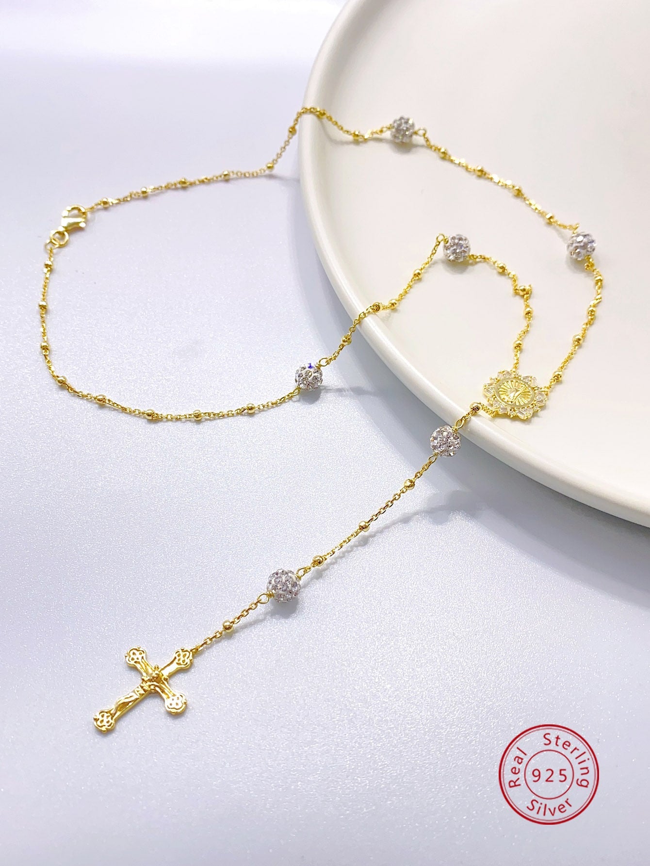 1pc Elegant & Luxurious 925 Silver Fashionable All-match Cross & Beads Detail Necklace For Women, Summer Gift