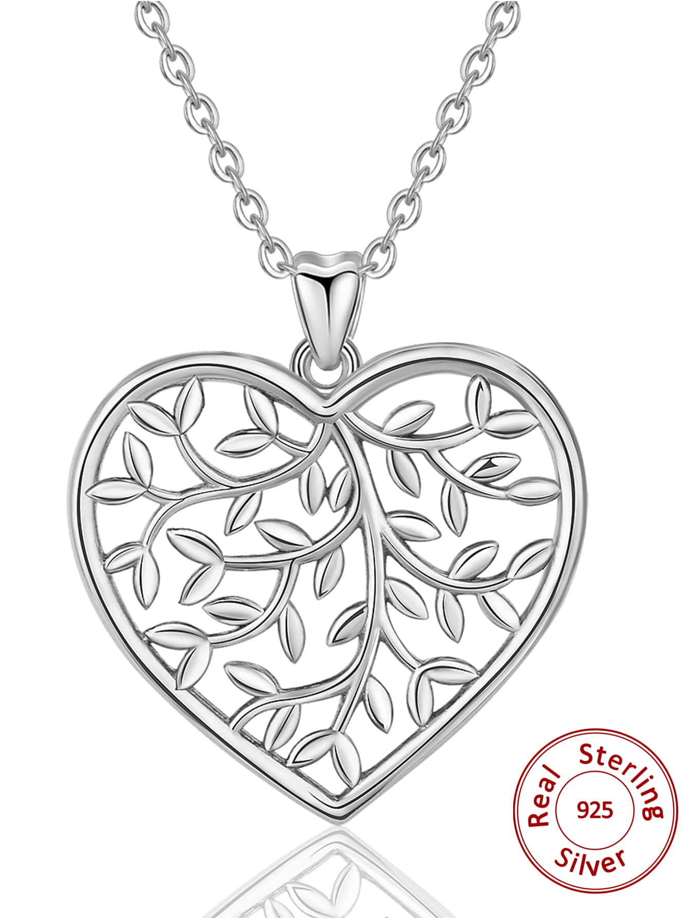 1pc Fashion Sterling Silver Leaf Detail Heart Pendant Necklace For Women For Party Gift