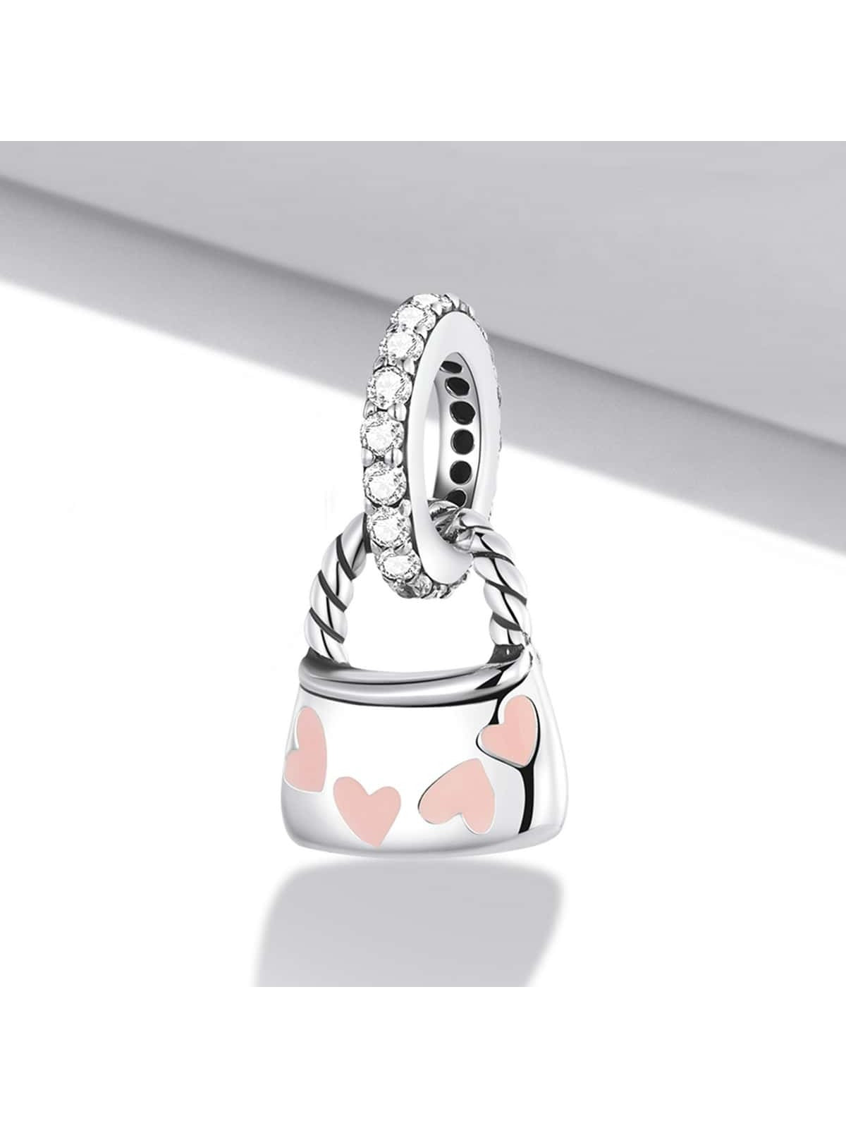 1pc 925 Sterling Silver Cute Pink Love Heart Bag Charm Bead Pendant Fit Original Bracelet Necklace For Women Jewelry