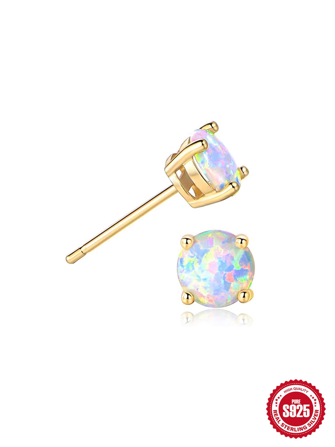 1 Pair Gold Color European and American fashion simple s925 sterling silver classic four-claw diamond opal stud earrings 2023 Trend Jewelry Gift